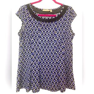 MARIA GABRIELLE ALine Top Tank Blouse Lace Neck Stretch size XL Geometric Modern